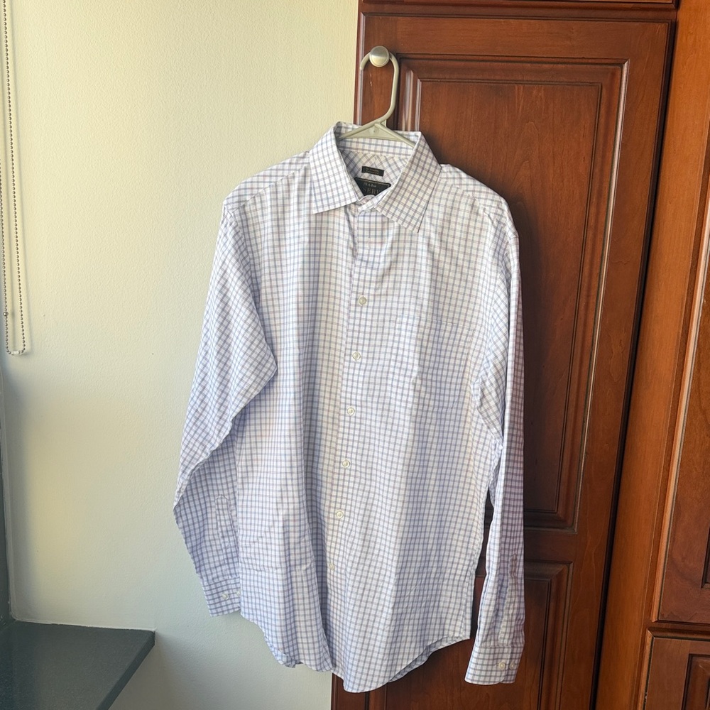 Jos. A. Bank Light Blue and White Plaid Dress Shirt